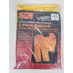 NEW Condor (1)1FBB7 Unisex 3X-L Yellow PVC 3-Piece Rainsuit with Detachable Hood